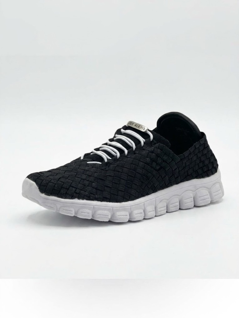 Zee Alexis Danielle A Woven Stretch Sneakers - Black/White - Size 9.5